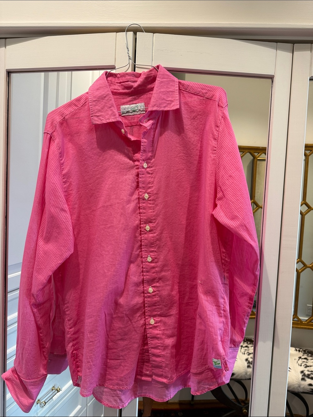 Men's Pink Corded Long-Sleeve Button-Down Shirt